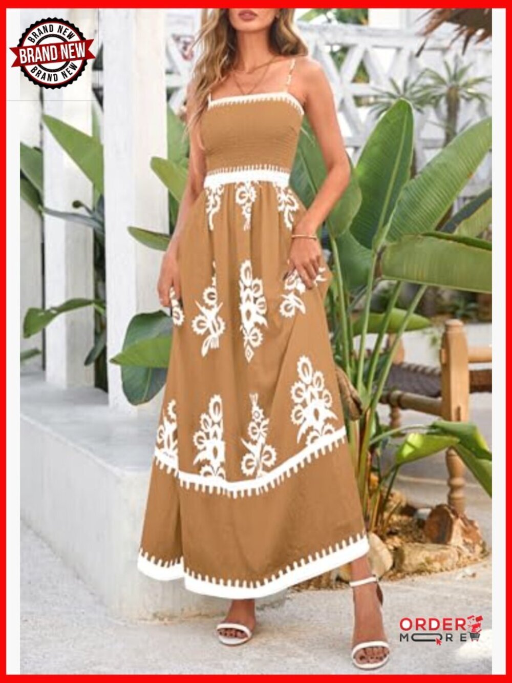 Smocked Floral Maxi Dress with Pockets - Boho Summer Sundress - Picture 3 of 7